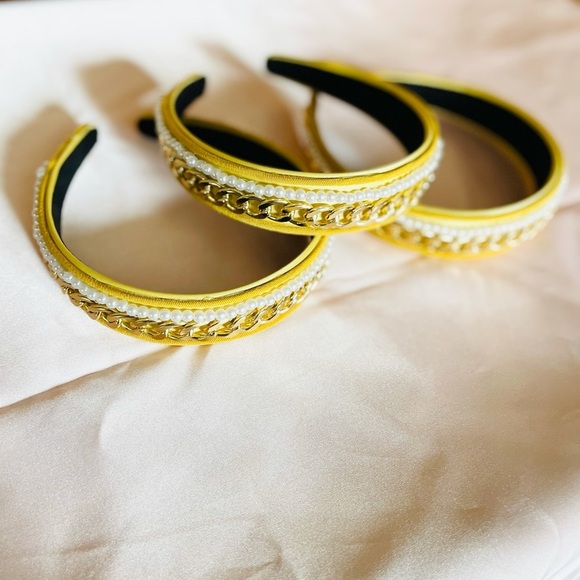 J. ELISE BOUTIQUE YELLOW GOLD CHAIN PEARL FASHION HEADBAND - Picture 4 of 5